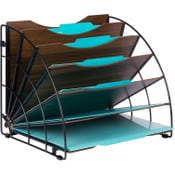 Wholesale - Fan Shaped Office Desk Organizers, 6 Compartments wWood Patterned C/P 6